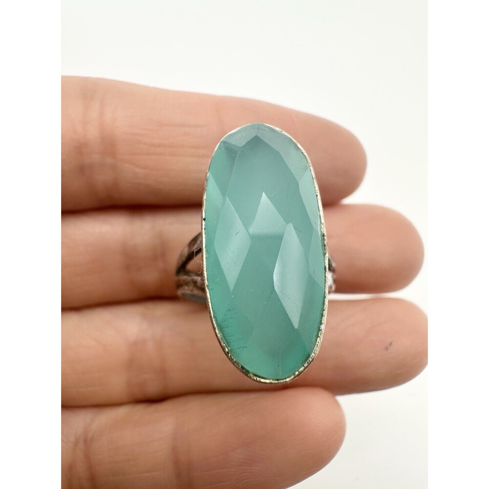 Vintage Silver Aqua Chalcedony Cocktail Ring Size 6.75